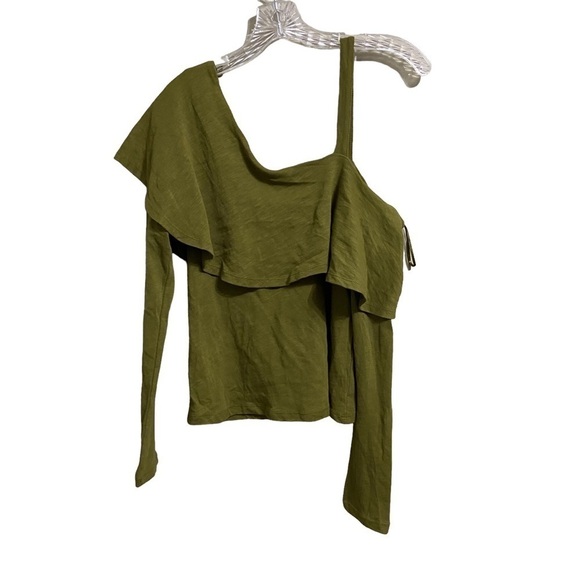 anthropolgie Postmark Olive Green One-shoulder Top size Sm - Picture 3 of 6